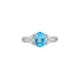 14k White Gold Blue Topaz & Diamond Dress Ring