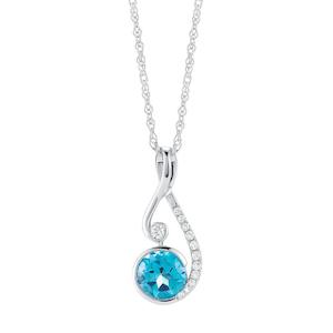 14k White Gold 0.75ct Blue Topaz & Diamond Pendant