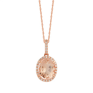 14k Rose Gold Oval Morganite & Diamond Pendant