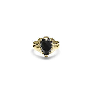 Love Claw Teardrop Ring Onyx Gold Plated