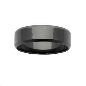 Black Zircon Hammered Wedding Ring - WD570Z-7