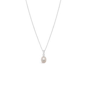 Necklaces: Sterling Silver 7-7.5mm Fresh Water Pearl White Pendant