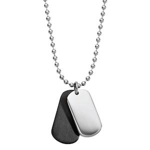 Mens Matte Black & Shiny Steel Double Dog Tags