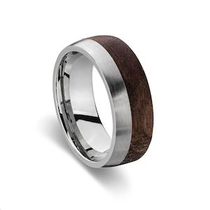 Mens Ore Wood Ring With Steel Detail