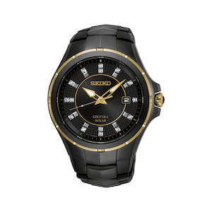 Seiko - SNE506P-9 Mens Black & Gold Diamond Set Coutura Solar Sports Watch