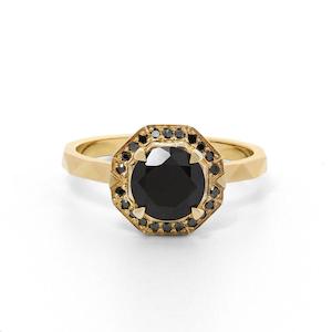 Ritual Ring - Onyx & Black Diamond - 9k Yellow Gold