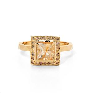 Karen Walker Atelier: Euphoria Ring - Rutilated Quartz & Champagne Diamonds - 9k Yellow Gold - Made To Order