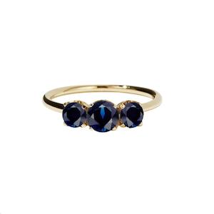 9k Yellow Gold 3 Stone Signature Ring - Blue Sapphire