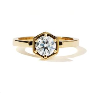 9k Yellow Gold Hexagon Solitaire Ring - Diamond 0.60ct