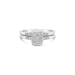 9k White Gold Diamond Cluster Engagement and Wedding Band Rings