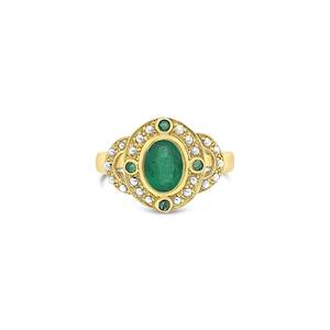 9k Yellow Gold Emerald & Pearl Oval Antique Dress Ring