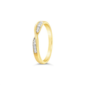 9k Yellow & White Gold 6 Diamond Crossover Anniversary Ring