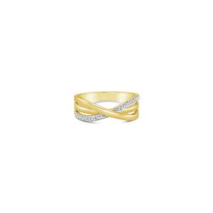 9k Yellow Gold Diamond Crossover Dress Ring