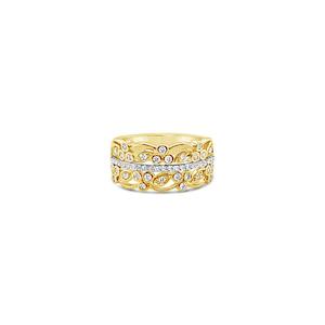 9k Yellow & White Gold Mulit Stone Diamond Filigree Cocktail Ring