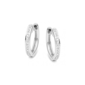 Diamond Earrings: 9k White Gold Diamond Round Huggie Earrings