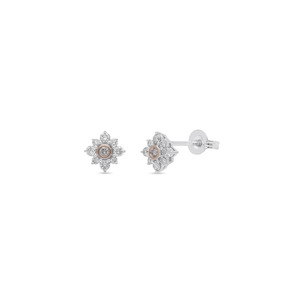 9k White & Rose Gold Pink Caviar Argyle Pink Cluster Stud Earrings