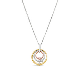 9k Tri Gold Diamond Set Circles Pendant