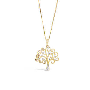 9k Yellow Gold Tree of Life Diamond Pendant