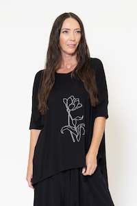 Iza Tee (Black) Tulip Print