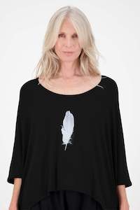 Whisper Tee (Black) Feather Print