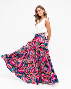 Multi Coloured Tiered Skirt Navy Base