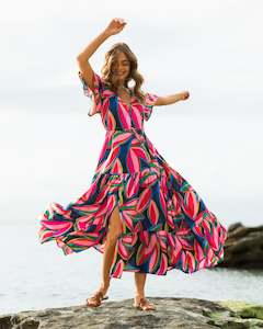 Womenswear: Multi Coloured Tiered Dress Navy Base