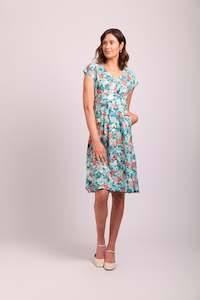 Button Front Dress in Ocean Floral