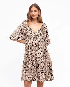 Leopard Print V Neck Knee Length Dress