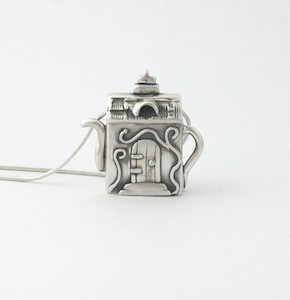 Pure Silver Double Sided House Teapot Pendant