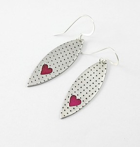 Products: Pure Silver Long Earrings with Red Resin Heart