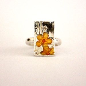 Pure Silver Cherry Blossom Ring With Gold/yellow resin