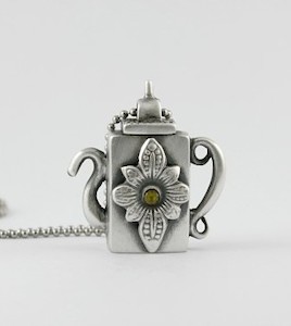 Pure Silver Double Sided Teapot Pendant