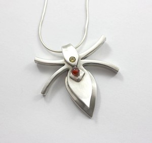 Pure Silver Pendant with Carnelian and CZ Stone