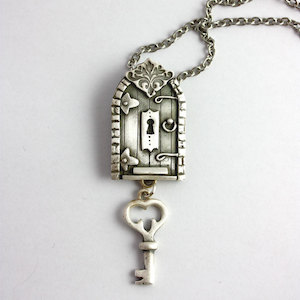 Miniature Pure Silver Door and Key Pendant