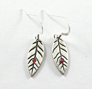 Pure Silver Small Leaf Earrings With Stone