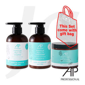 AP Professional Moroccan Argan Oil Gift Bag Set Shampoo Conditioner Mask 300mlx3 J14SCG