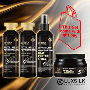 LUXSILK Keratin Botox Infused Shampoo Conditioner Spray Mask Gift Bag Set 200mlx4 J16CDX*