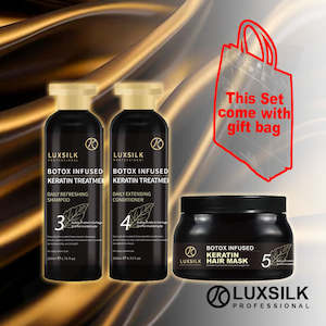 LUXSILK Keratin Botox Infused Shampoo Conditioner Mask Gift Bag Set 200mlx3 J16MCX*