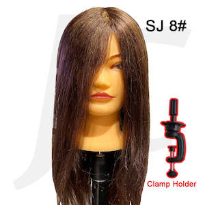 Extension Mannequin: Female Mannequin Doll Head L8 SJ 8# 100% Premium Real Human Hair Brown Clamp Holder Included J17SJ8