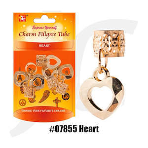 Beauty Town Braiding Charm Filigree Tube #07855 Heart 6pcs J17BFT