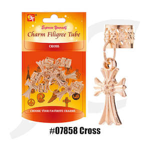 Beauty Town Braiding Charm Filigree Tube #07858 Cross 6pcs J17BGS