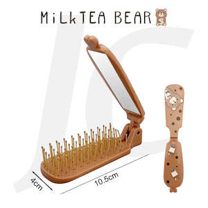 Sprayer Mirror Neck Strip Brush: Milktea Bear Foldable Comb Mirror 4x10.5cm UV3010 J24CRD