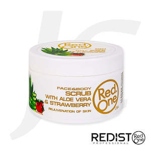 Facial Essence Soothing Gel: RedOne Facial & Body Scrub Aloe Vera & Strawberry 450ml J62 R72