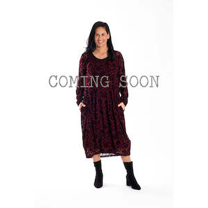 Chelsie Dress Velvet Maroon Damask