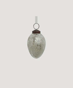 Handmade Sandblasted Ovate Glass Xmas Bauble - Silver