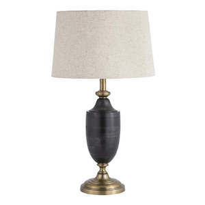 Metal & Black Wood Table Lamp with Natural Shade