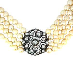 Antique Victorian Diamond Akoya Pearl Necklace