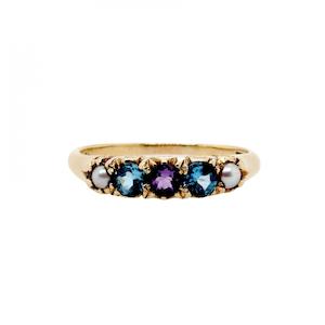 Blue Topaz Amethyst Pearl Ring