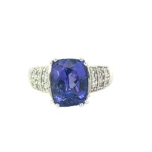 Emerald Cushion Tanzanite Diamond Ring