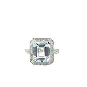 Aquamarine Diamond Halo Ring - 6.06 ct